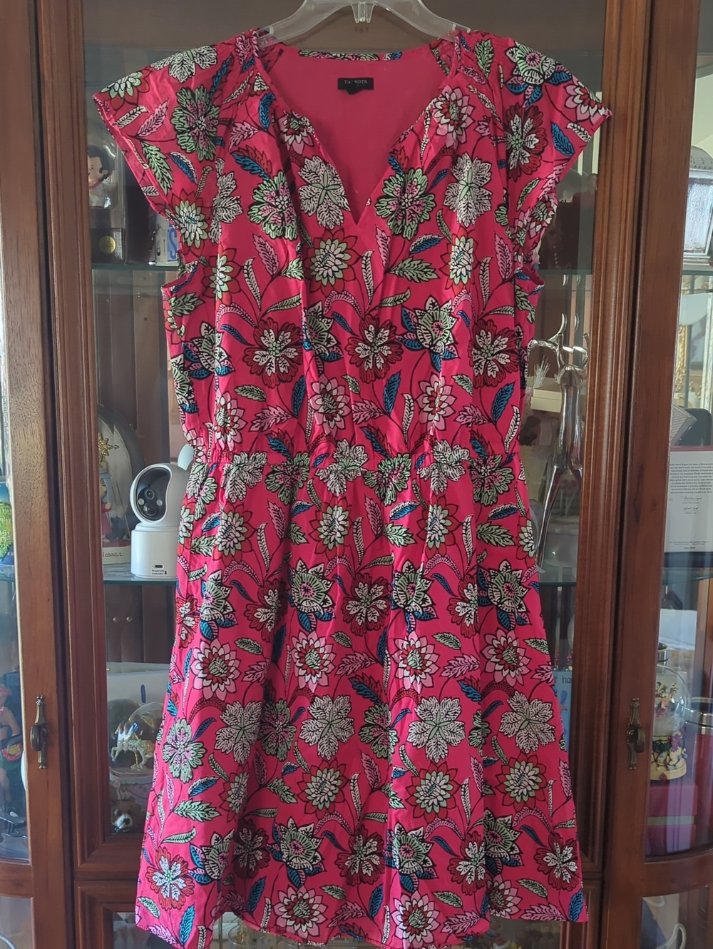 Talbots Hot Pink Floral V-Neck Midi Dress